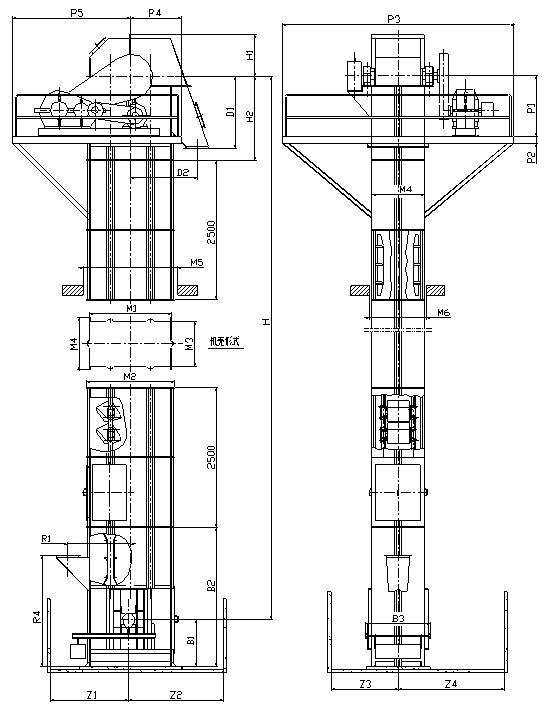 板鏈式斗式提升機外圍圖
